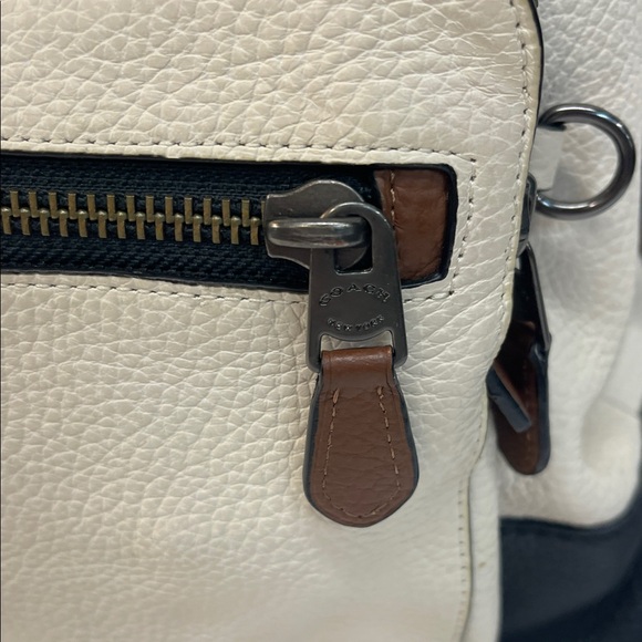 Coach Cream and Black Leather Baseball Logo Backpack baseball theme main image 8